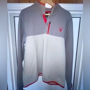 SPYDER - Mens Gray and Cream ski layering Fleece Sweater with Red Accents